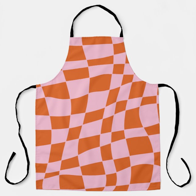 Retro Groovy Wavy Psychedelic Checkerboard Karo Y Schürze (Vorderseite)