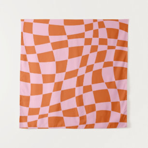 Retro Groovy Wavy Psychedelic Checkerboard Karo Y Wandteppich