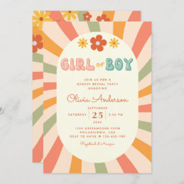 Retro Groovy Wavy Stripes Gender Reveal Party Einladung