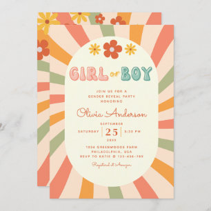 Retro Groovy Wavy Stripes Gender Reveal Party Einladung