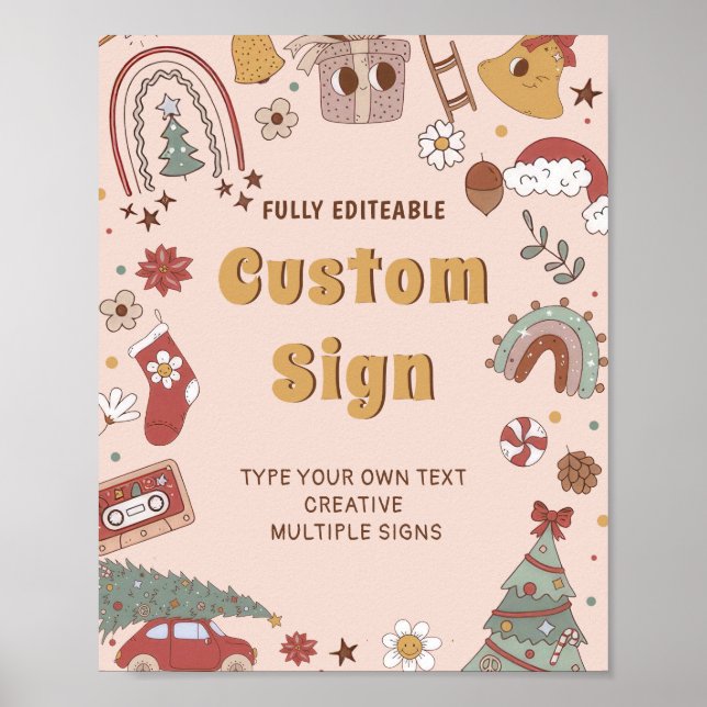 Retro Groovy Weihnachten Geburtstagsparty Tafelsch Poster (Vorne)