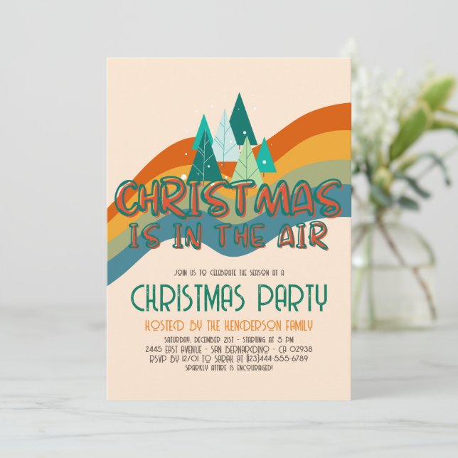 Retro Groovy Weihnachtsfeier Einladung (Stehend Vorderseite)