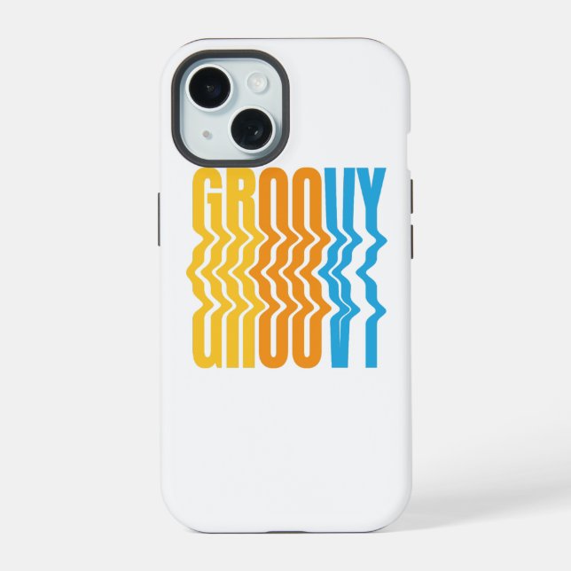 Retro Groovy Wellige Text iPhone 15 Hülle (Rückseite)