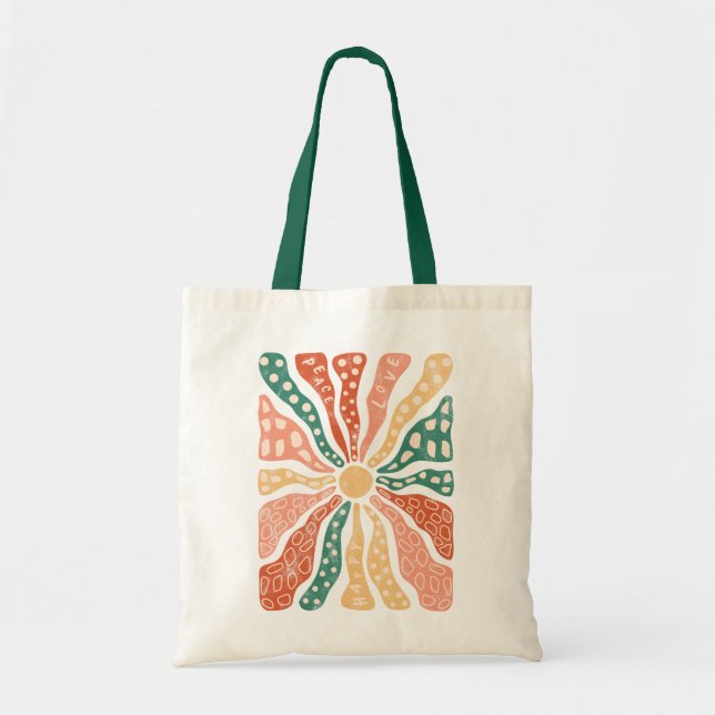 Retro Groovy Wildblume Sunburst Tragetasche (Vorne)