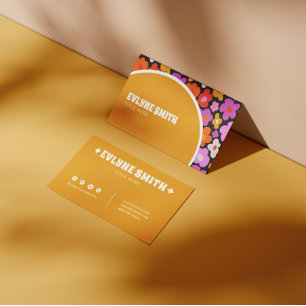 Retro Groovy Yellow Colorful Floral Boho Einzigart Visitenkarte