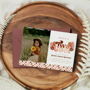 Retro Groovy Zwei Coole Girls 2. Foto Geburtstag Einladung