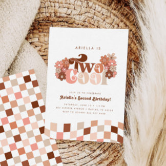 Retro Groovy Zwei Coole Girls 2. Geburtstag Einladung