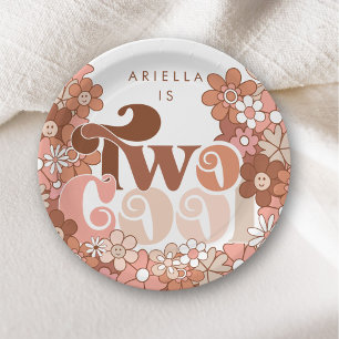 Retro Groovy Zwei Coole Girls 2. Geburtstag Pappteller