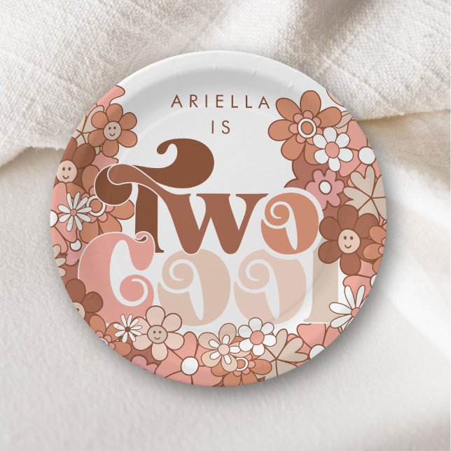 Retro Groovy Zwei Coole Girls 2. Geburtstag Pappteller (Von Creator hochgeladen)