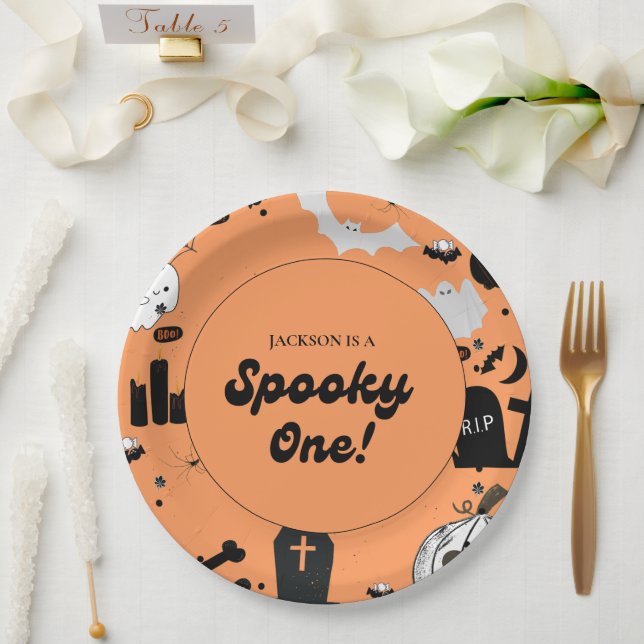 Retro Grooy Spooky ein Halloween erster Geburtstag Pappteller (Hochzeit)