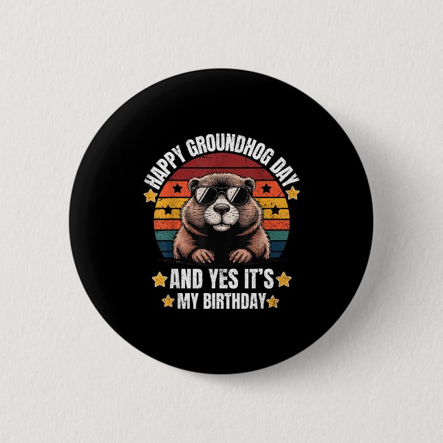 Retro Groundhog Singles Geburtstag Froher Groundho Button (Vorderseite)