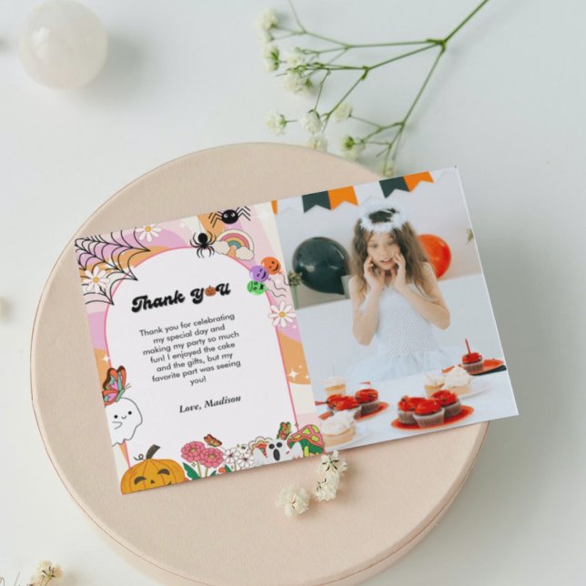 Retro Grovvvy Halloween Geburtstag Dankeschön Kart Ankündigung (Von Creator hochgeladen)