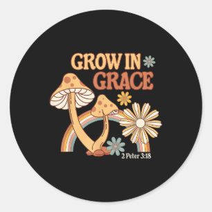 Retro Grow In Grace Pilz Blumen Christliche Bibel Runder Aufkleber