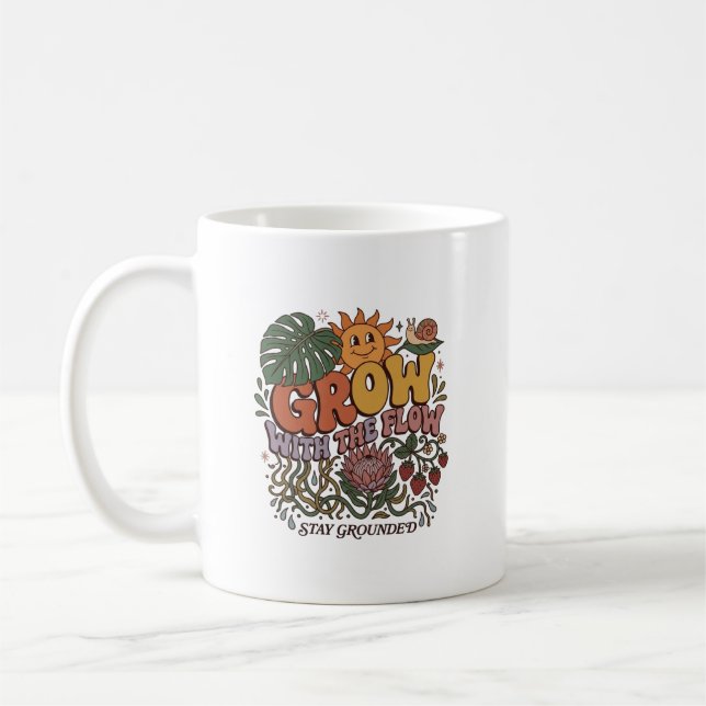 Retro Grow With The Flow Coffee Mug | Boho Botanic Kaffeetasse (Links)