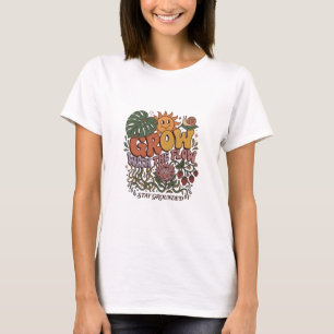 Retro Grow With The Flow T-Shirt Boho Botanisch