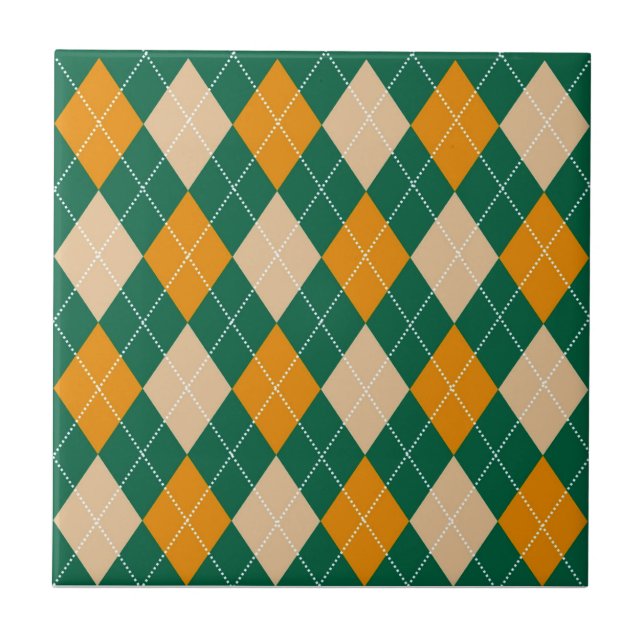 Retro Grün Beige Senf Argyle-Muster Fliese (Vorderseite)