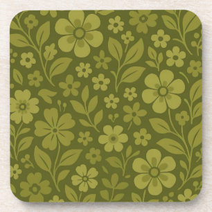 Retro-Grün Blumen Hard Plastic & Kork Untersetzer