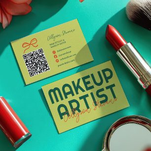 Retro-Grün-Citrus-Makeup-Artist-QR-Code Visitenkarte