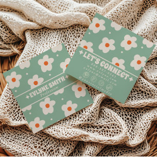 Retro Grün Creme Groovy Floral Trendig Boho Quadratische Visitenkarte