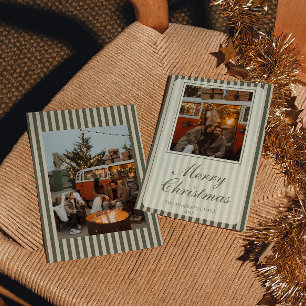 Retro Grün Creme Old Money Streifen Weihnachten