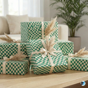 Retro-Grün-Creme-Wellig-Verzerrtes-Schachbrettmust Geschenkpapier