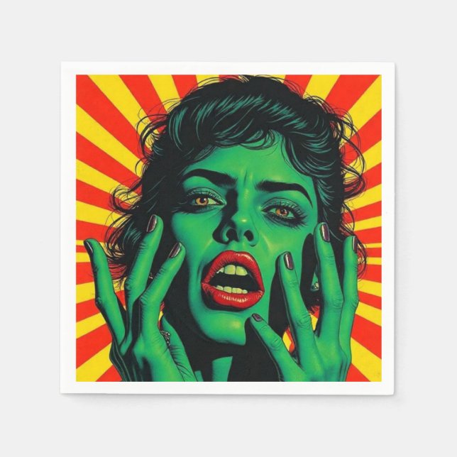 Retro-Grün-Frau Pop Art Serviette (Vorderseite)