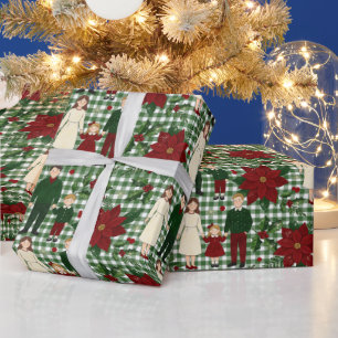 Retro Grün Gingham Familienweihnachten TMF26 Geschenkpapier