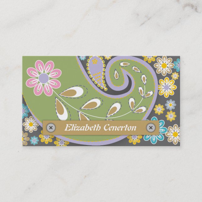 Retro-Grün, Graupaisley-Motiv Visitenkarte (Vorderseite)