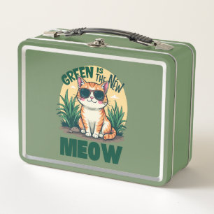 Retro "Grün ist das neue Miauen" Cooler Katzen-Nat Metall Brotdose