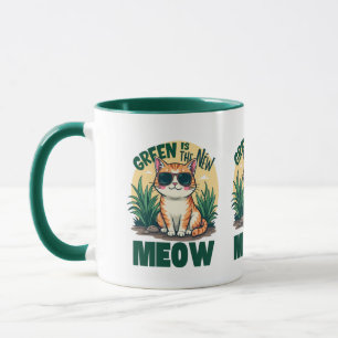 Retro "Grün ist das neue Miauen" Cooler Katzen-Nat Tasse