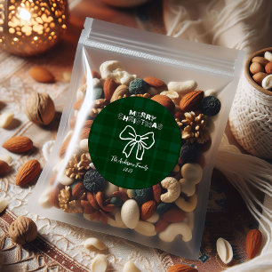 Retro-Grün Kariert Whimsical Weihnachten  Runder Aufkleber