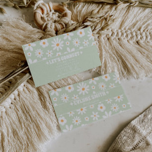 Retro Grün Weiße Groovy Florale Boho Einzigartige Visitenkarte