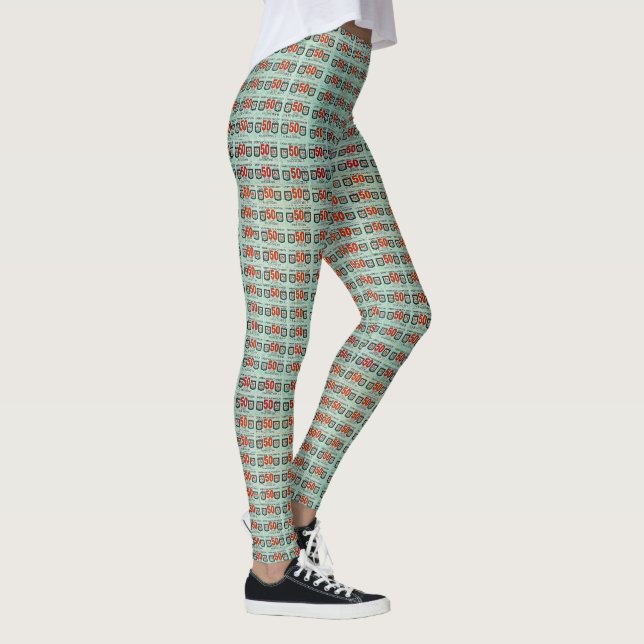 Retro-grüne Briefmarke Leggings (Rechts)
