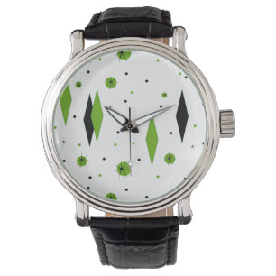 Retro grüne Diamanten u. Sternexplosion-Uhr Armbanduhr