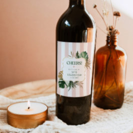 Retro-grüne rosa Streifen tropisch chic bridal Weinetikett