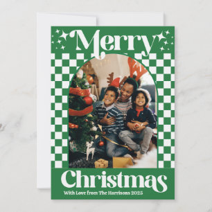 Retro-grüne Schachbrett-Weihnachtskarte Feiertagskarte