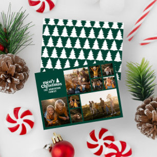 Retro-grüne Typografie - Moderne MultiFoto Feiertagskarte