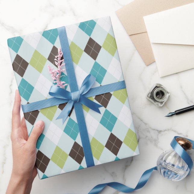 Retro-grüne und türkisfarbene Raute Geschenkpapier (Schenken)