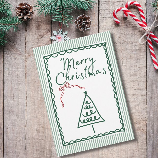 Retro grüne Weihnachtsbaum & Foto Custom Karte (Von Creator hochgeladen)