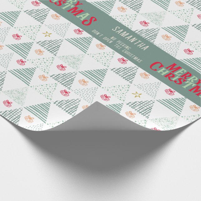 Retro Grüne Weihnachtsbäume Moderne Abstrakte Einz Geschenkpapier (Ecke)