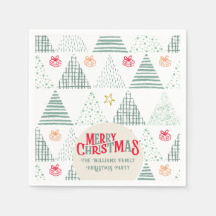 Retro Grüne Weihnachtsbäume Moderne Abstrakte Einz Serviette