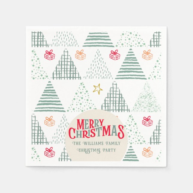 Retro Grüne Weihnachtsbäume Moderne Abstrakte Einz Serviette (Vorderseite)