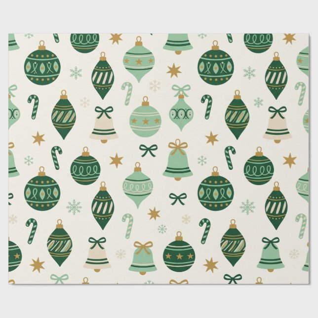 Retro-grüne Weihnachtsornament-Verpackung  Geschenkpapier (Flach)