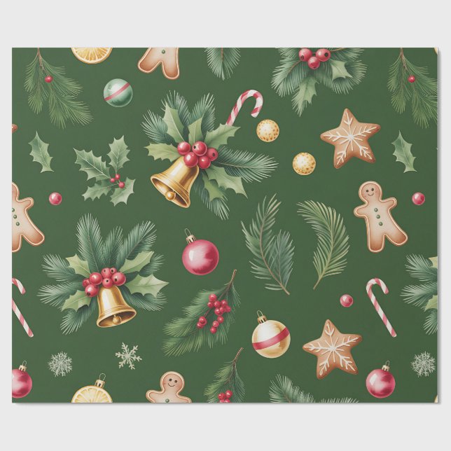 Retro-grüne Weihnachtspapier Geschenkpapier (Flach)