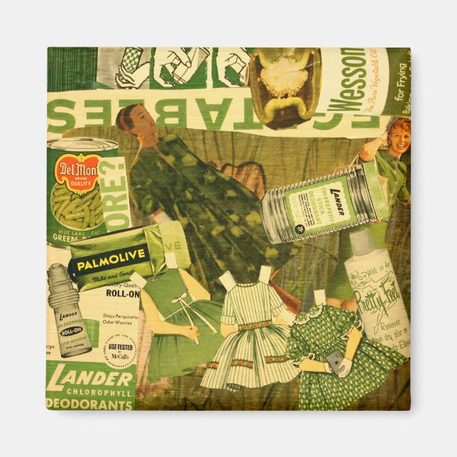 Retro-grüner Collage-Magnet Magnet (Vorne)