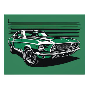 Retro grüner Muscle-Car Seiten Pop-Art Illustratio Fotodruck