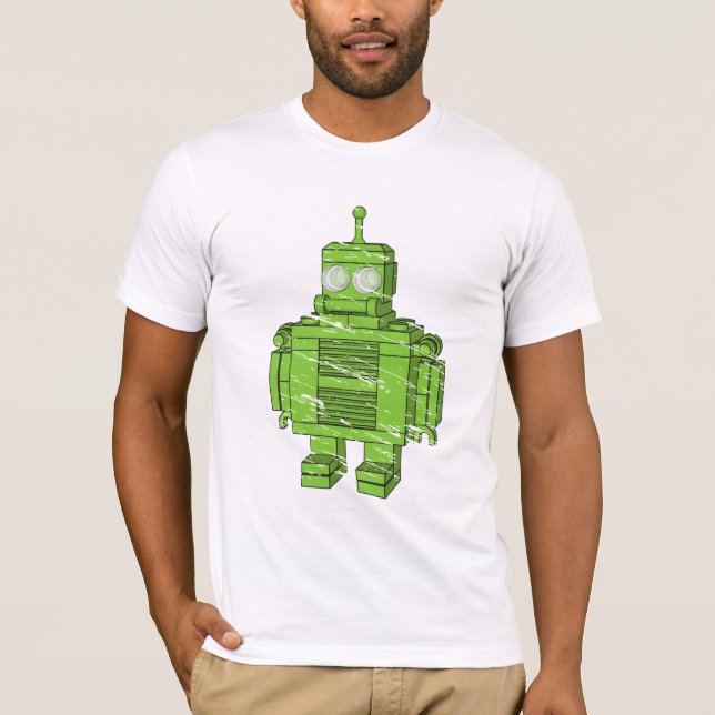 Retro grüner Roboter mit Kratzern T-Shirt (Vorderseite)