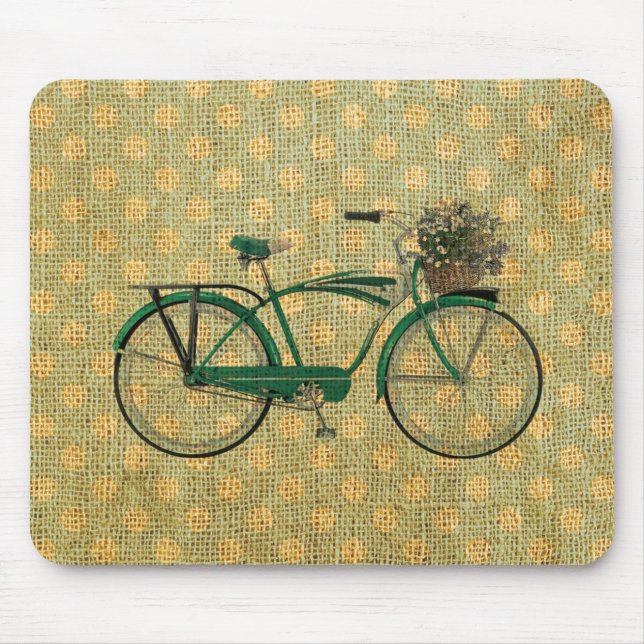 Retro grünes Fahrrad mit Blumen-Korb Mousepad (Vorne)