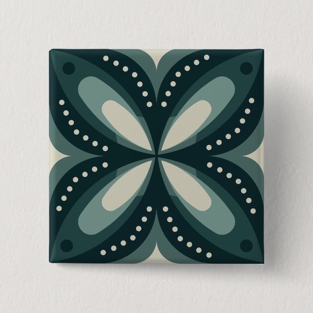 Retro grünes geometrisches Muster Button (Vorderseite)