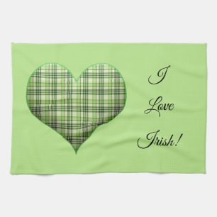 Retro grünes kariertes Herz St Patrick I Liebe Iri Geschirrtuch